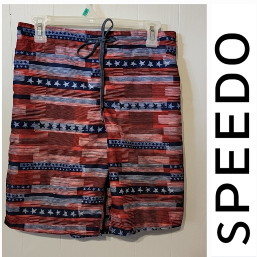 Red White Blue Stripes Speedo Swim Trunks Patriotic Stars USA Beach Swim A115‎